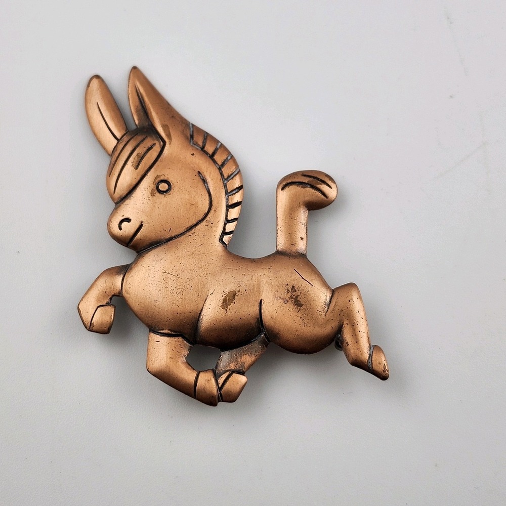 Vintage 1960's‎ Copper Prancing Baby Donkey Burro Pony Pin Brooch